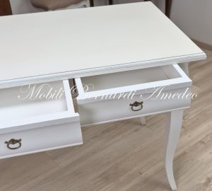 Classic style wooden bedroom or living room desk with antique white finish