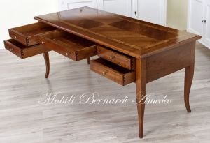 Scrivania Noce Intarsiata Olivo 5 Cassetti 180cm 07