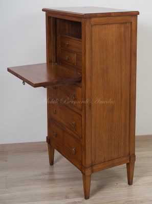 Secretaire in noce massiccio con cassetti e ribalta utilizzabile come scrittoio