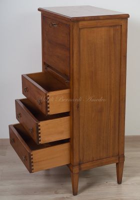 Secretaire in noce massiccio con cassetti e ribalta utilizzabile come scrittoio