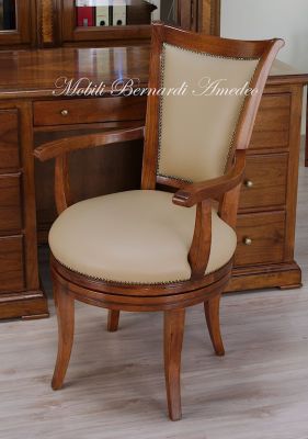 Classic style office swivel chair upholstered in genuine beige leather