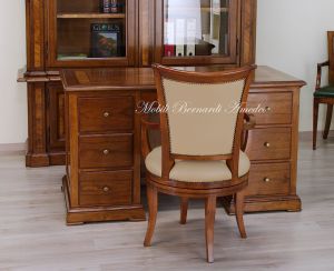 Classic style office swivel chair upholstered in genuine beige leather