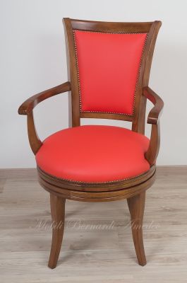 Classic style study swivel chair padded and covered with genuine orange Italian leather