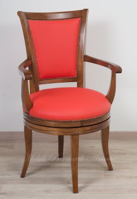 Classic style study swivel chair padded and covered with genuine orange Italian leather