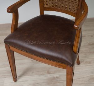 Sedia Capotavola Noce Seduta Pelle Marrone Classica 02