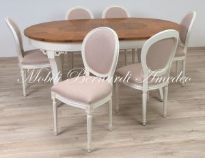 Sedia stile Luigi XVI con seduta e schienale imbottiti e finitura laccata bianco