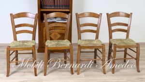 Sedie fatte a mano stile country rustico in legno di rovere con seduta impagliata