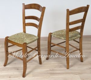 Sedie fatte a mano stile country rustico in legno di rovere con seduta impagliata