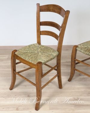 Sedie fatte a mano stile country rustico in legno di rovere con seduta impagliata