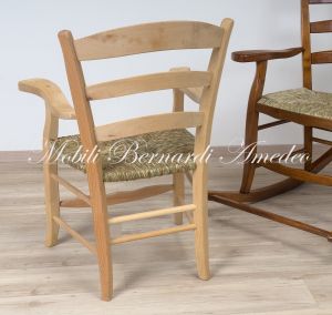 Capotavola con braccioli stile rustico country in legno seduta impagliata