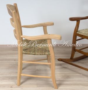 Capotavola con braccioli stile rustico country in legno seduta impagliata
