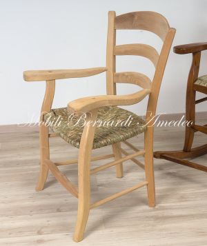 Capotavola con braccioli stile rustico country in legno seduta impagliata
