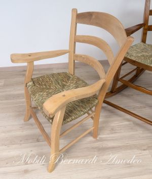 Capotavola con braccioli stile rustico country in legno seduta impagliata
