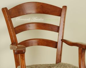 Capotavola con braccioli stile rustico country in legno seduta impagliata