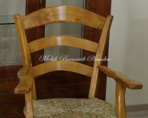 Capotavola con braccioli stile rustico country in legno seduta impagliata