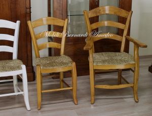 Capotavola con braccioli stile rustico country in legno seduta impagliata
