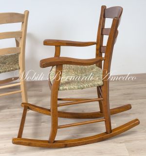 Sedia A Dondolo Rustica Country Impagliata 04