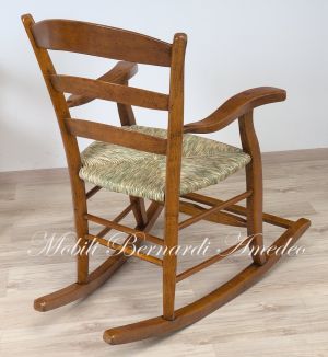 Sedia A Dondolo Rustica Country Impagliata 07