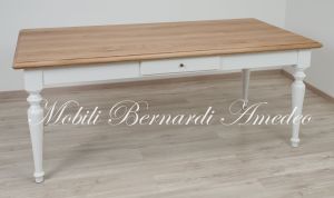 Handcrafted country style solid wood table with light two-tone finish