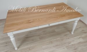Handcrafted country style solid wood table with light two-tone finish
