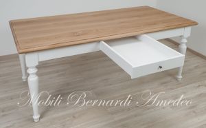 Handcrafted country style solid wood table with light two-tone finish