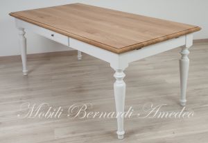 Handcrafted country style solid wood table with light two-tone finish
