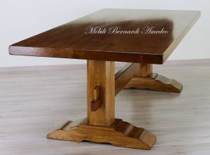 Wooden tavern table with central legs