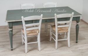 Country-Provençal style brushed solid wood table with very antique colored lacquered finish