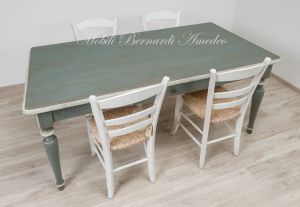 Country-Provençal style brushed solid wood table with very antique colored lacquered finish