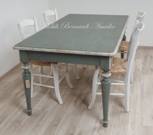 Country-Provençal style brushed solid wood table with very antique colored lacquered finish