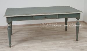 Country-Provençal style brushed solid wood table with very antique colored lacquered finish