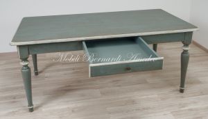 Country-Provençal style brushed solid wood table with very antique colored lacquered finish