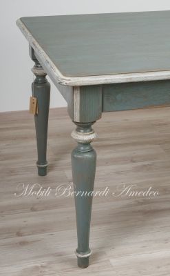 Country-Provençal style brushed solid wood table with very antique colored lacquered finish