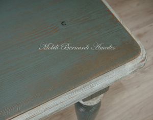 Country-Provençal style brushed solid wood table with very antique colored lacquered finish