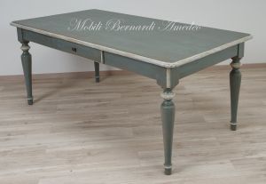 Country-Provençal style brushed solid wood table with very antique colored lacquered finish