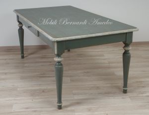 Country-Provençal style brushed solid wood table with very antique colored lacquered finish