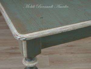 Country-Provençal style brushed solid wood table with very antique colored lacquered finish