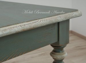 Country-Provençal style brushed solid wood table with very antique colored lacquered finish