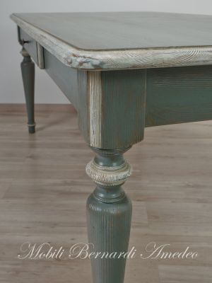 Country-Provençal style brushed solid wood table with very antique colored lacquered finish