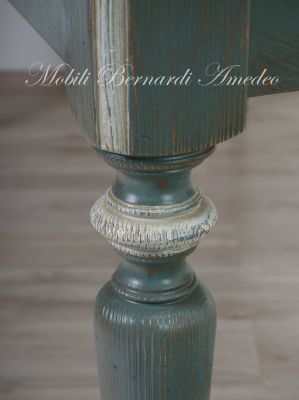 Country-Provençal style brushed solid wood table with very antique colored lacquered finish