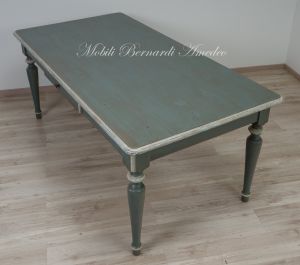 Country-Provençal style brushed solid wood table with very antique colored lacquered finish
