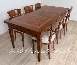 Tavolo classico allungabile intarsiato in noce cm 200x100