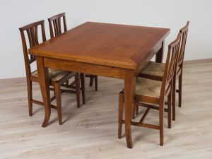 Tavolo da pranzo in noce nazionale stile classico arte povera e sedie asolane in legno con seduta impagliata