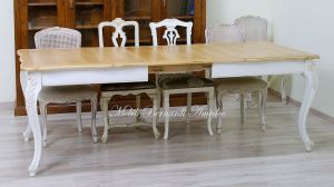 Tavolo con prolunghe e piano in noce chiaro