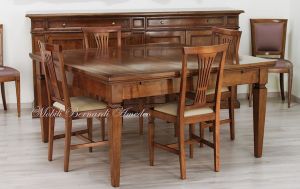 Tavolo grande quadrato 150x150 cm in legno di noce con allunghi
