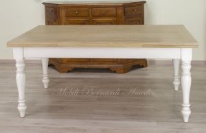 Tavolo con piano e prolunghe in rovere - basamento laccato bianco