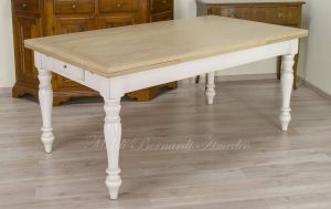 Tavolo con piano e prolunghe in rovere - basamento laccato bianco