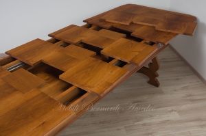 Tavolo 3 Prolunghe Noce Nazionale Gambe A Lira Con Ferro 220x120 Cm 22