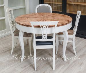 Round table handcrafted with olive wood and additional extensions