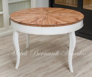 Round table handcrafted with olive wood and additional extensions